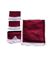 Gardinset lyx bordeaux/vit med fransar