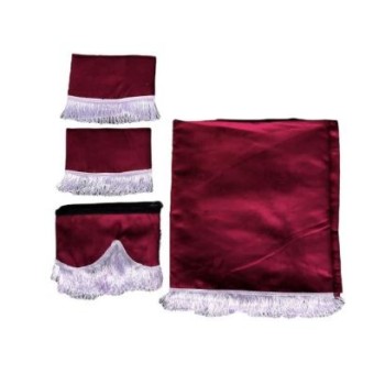 Gardinset lyx bordeaux/vit med fransar